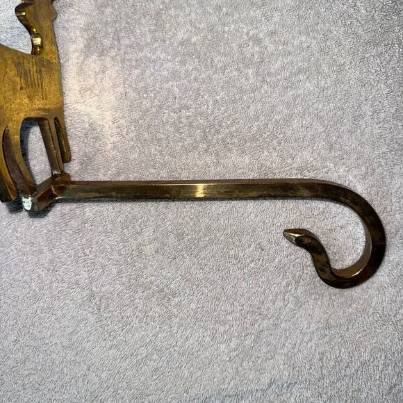 Vintage Solid Brass Reindeer Silhouette Christmas Stocking Hanger Etched Philip - Picture 3 of 8